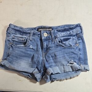 Express Women's Distressed Blue Denim Shorts Size 00